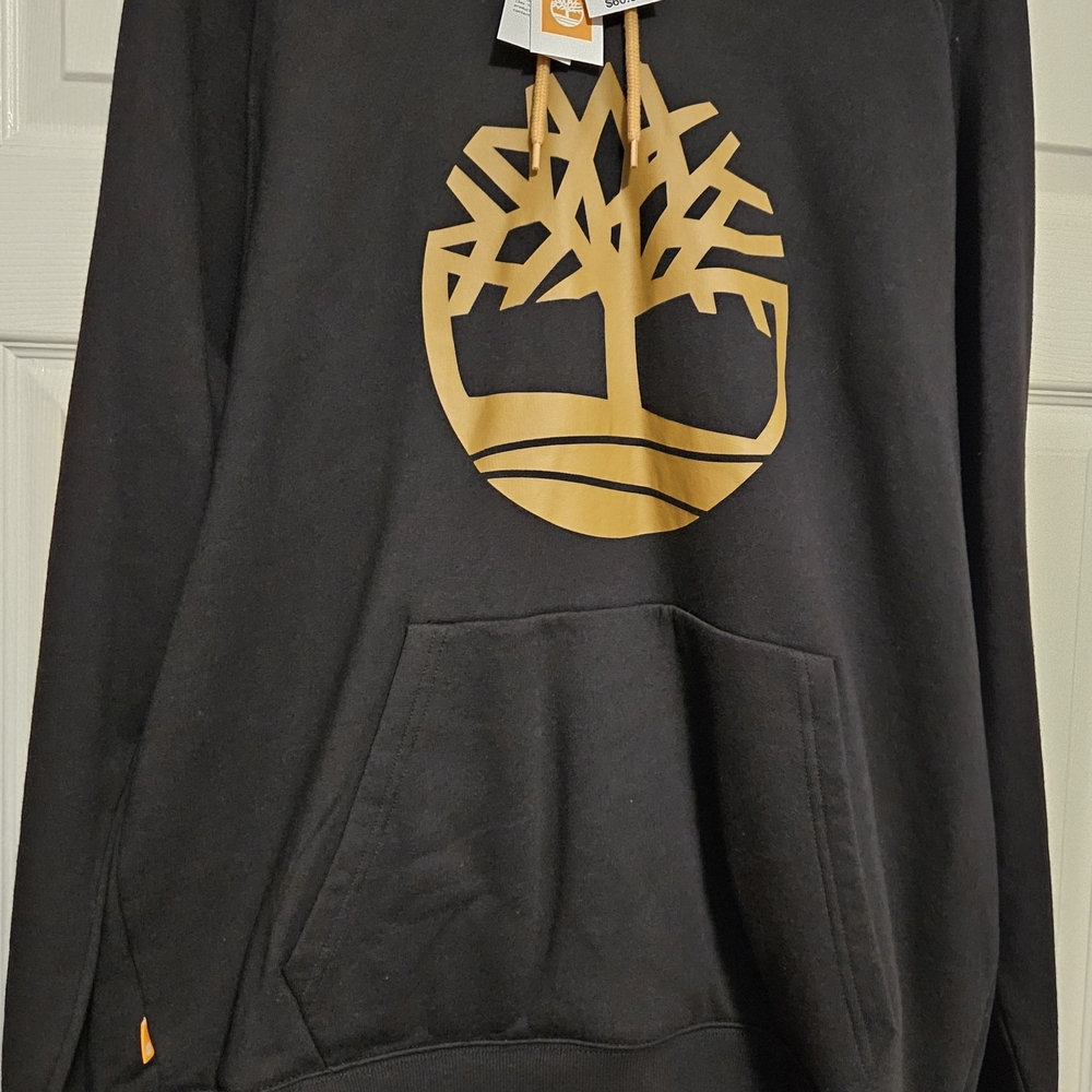 Timberland Men's Black Hoodie with Gold Logo
